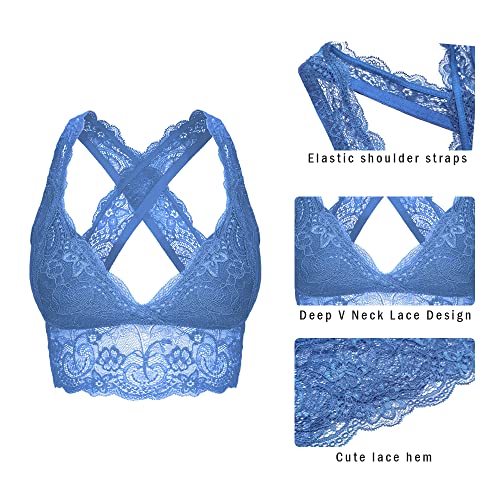 Bralette top celeste de encaje y espalda cruzada SHEKINI en talla M 4