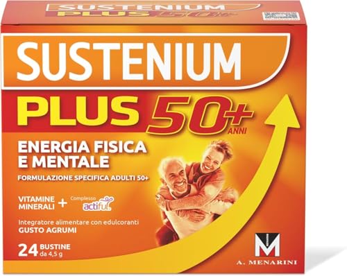 Sustenium Plus 50+ - Integratore energizzante adulti 50+ con complesso antiossidante ACTIFUL, vitamine e minerali. Per la tua energia fisica e mentale. Confezione da 24 bustine