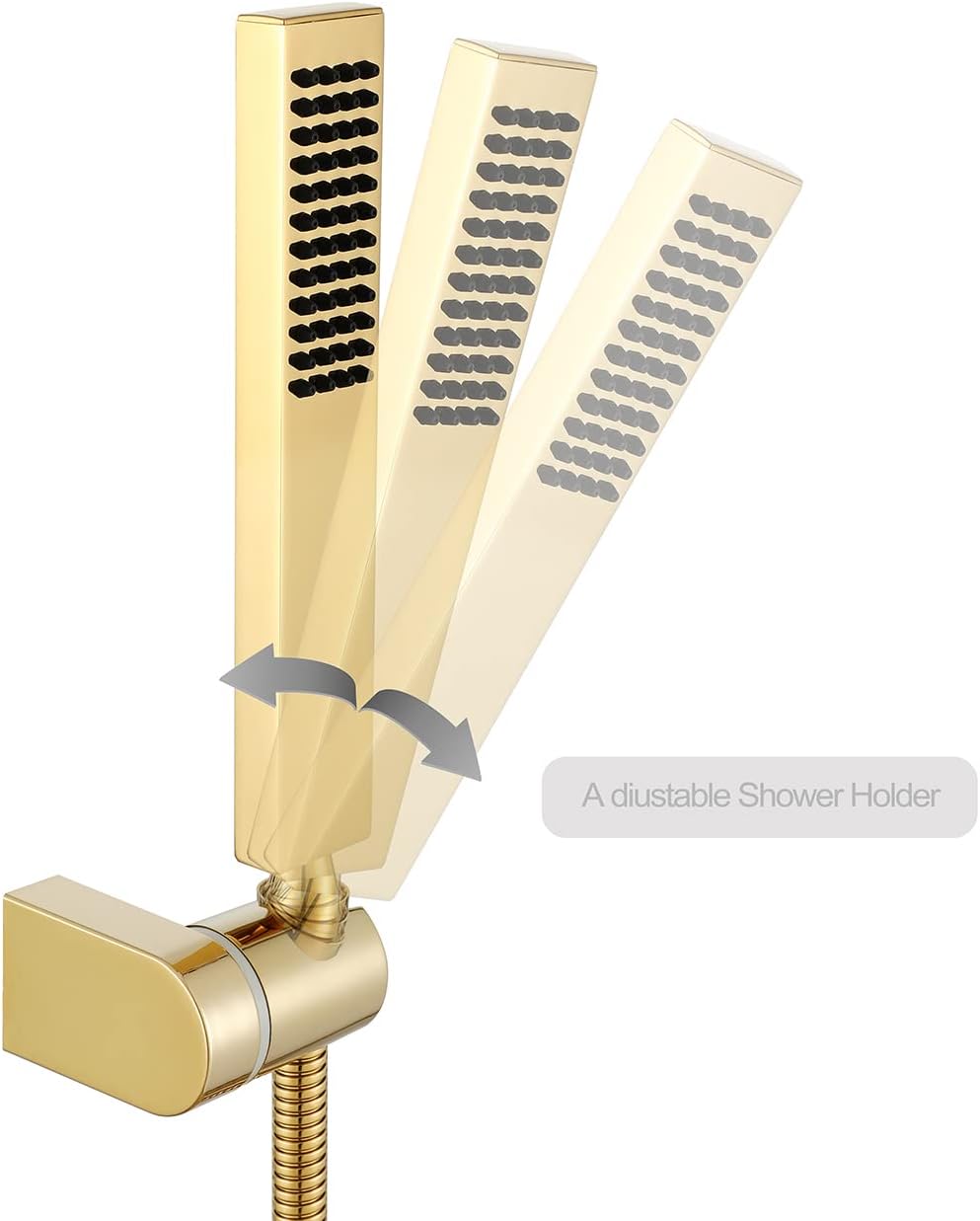 Brass Titanium Gold Handheld Shower High Pressure Single Function Hand Shower Head with Adjustable Wall Connector Holder and 1.5 Meter Hose Set