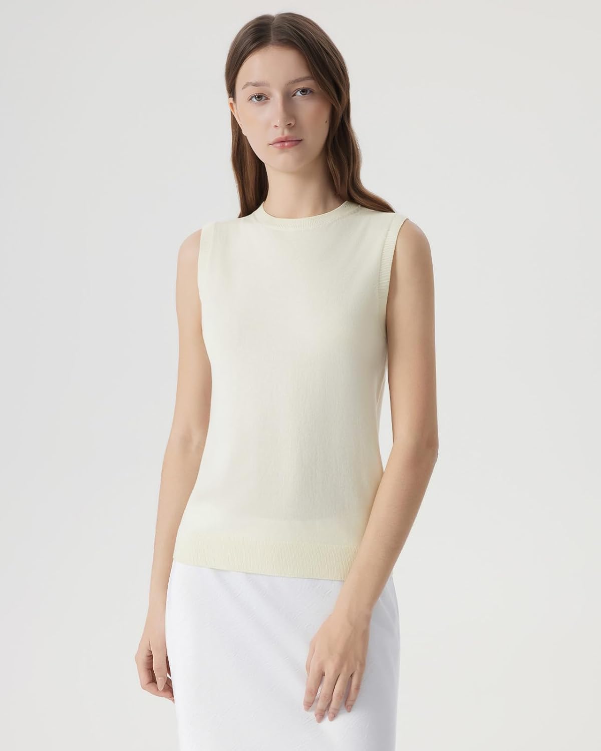 SUUKSESS Women Silk Cashmere Blend Crew Neck Sweater Vests Sleeveless Tank Tops - Image 2