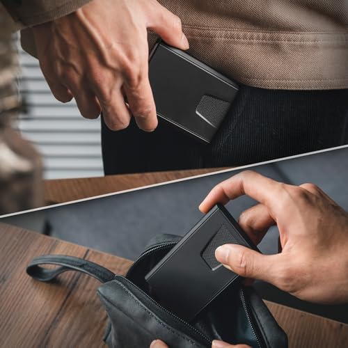 Image of VULKIT Credit Card Holder for Men, Aluminum POP UP RFID Blocking Card Case, Black
