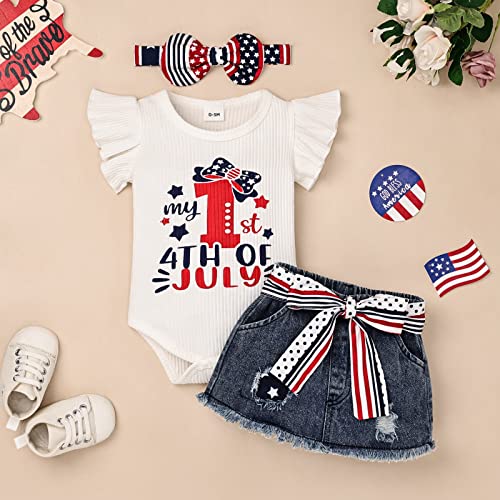 Focutebb 0 3 Months My 1St 4Th Of July Outfits Baby Girls Clothes Ruffle Romper Cute American Flag Skirt Headband Dress Clothes Set Pink 0-3 Months #TOP1