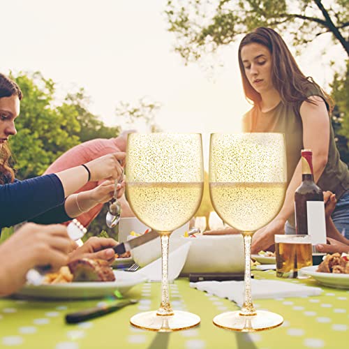 Qianqueyue 8Pack Plastic Wine Glasses Shatterproof Elegant Design |Plastic Stemless Wine Glasses Gold Gliiter |Unbreakable 16Oz Hard Plastic Wine Glasses/Set Of 8 Gold Gliiter Champagne Glasses #TOP2