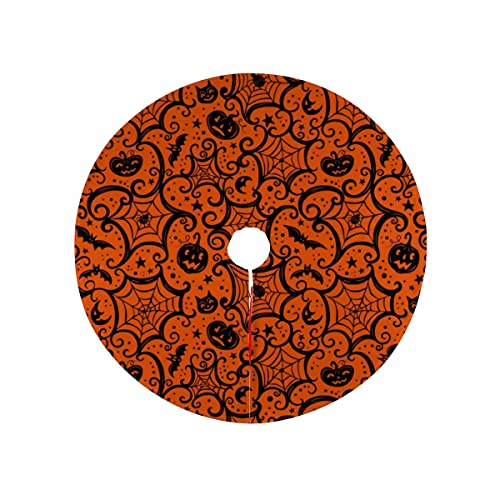 Christmas Tree Skirt, Halloween Pumpkin Spider Web Xmas Tree Mat for Farmhouse New Year Festive Holiday Party Decorations Indoor Outdoor 36 inch
