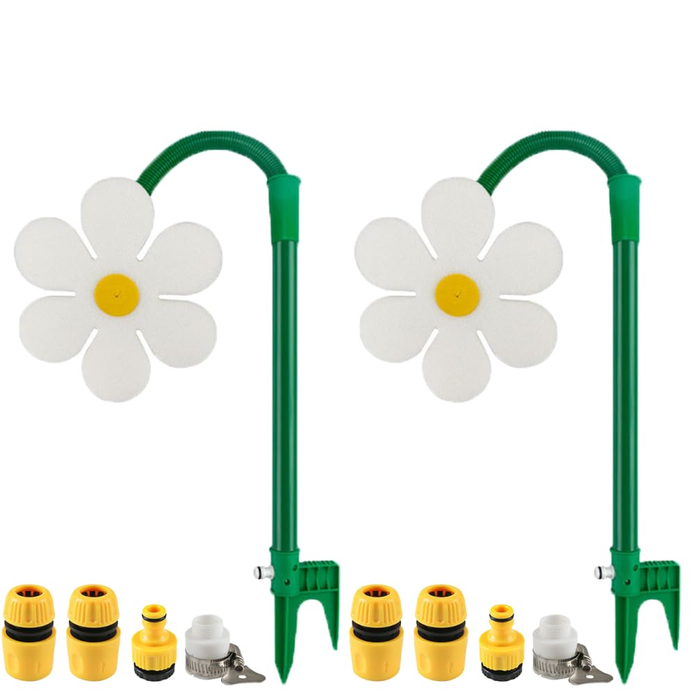 Crazy Daisy Sprinkler,360° Rotating Dancing Flower Water Sprinkler,Crazy Daisy Water Sprinkler for Yard Watering Dogs Kids Playing Red Yellow Garden Sprinklers (White*2)