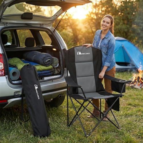 MOON LENCE Silla Plegable Oversized para Camping, Portátil Resistente, Respaldo Alto con Porta Vaso, Bolsa Térmica, Soporte Lumbar y Bolsillo Lateral para Playa, Césped, Picnic, Pesca miniatura 2