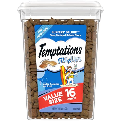 Temptations MixUps Surfer's Delight Flavor Crunchy and Soft Cat Treats, 16 oz. Tub
