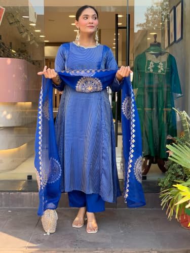Image of ANNI DESIGNER Viscose Blend Kurta for Women | Kurta with Pant & Dupatta | A Line Printed Suit | Indian Ethnic Outfit Office Party Wedding Clothing Fashion Premium Traditional Style Look 3 Piece