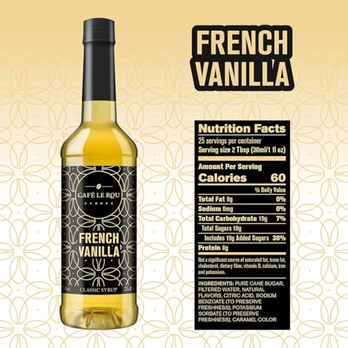 Image of NEW Cafe Le Rou Variety 25.4oz Vanilla, French Vanilla, Caramel, Hazelnut (Variety, 4-pack) *Includes 4 Coffee Syrup Dispensers for Coffee, Tea and Espresso