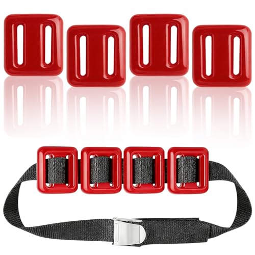 GSYUWIH 4 Pcs Scuba Weight Belt,Dive Weight Belt,Nylon Coated Dive Weights Block,1.1LB Scuba Weights,Freediving Weighted Dive Belts with Metal Block Buckle for Free Diving Spearfishing(Red)