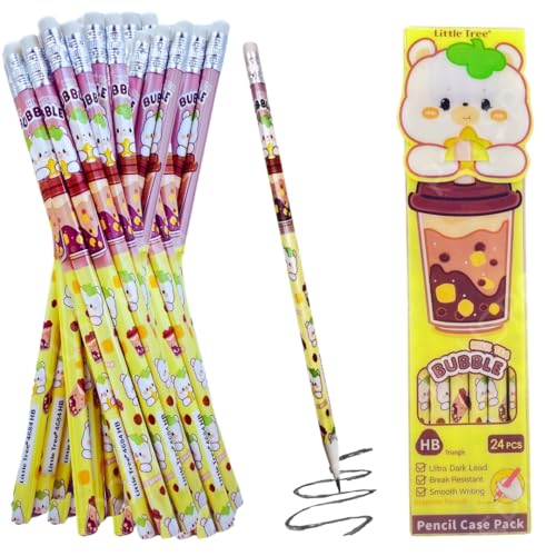 Image of PLUSPOINT 24 Pcs Pencils Cute Cartoon for Kids Triangular Ultra Dark Smooth Writing and Break resistant Cartoon Themed with Eraser | School Supplies for kids | Birthday Gift Pencils Set