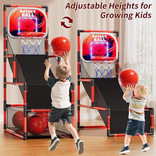 Image of NIPLOOOW Arcade Basketball Game Set for Kids 3-12 Years Old, Kids Basketball Hoop with 4 Balls & Pump, Indoor Outdoor Sports Play Toys, Basketball Games Toys, for Boys Girls Teens