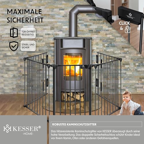 KESSER® Kaminschutzgitter mit Tür 420 cm Metall Ofenschutzgitter Laufgitter Laufstall Absperrgitter Tierschutzgitter Türschutzgitter für Kinder-Sicherung, 7-teilig Elemente (je 60 x 75 cm) Schwarz