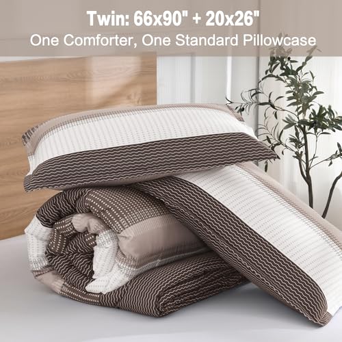 Litanika Comforter Set Twin/Twin XL Chocolate - 2 Pieces Lightweight Colorblock Stripe Fluffy Bedding Comforter Sets, All Season Bed Set