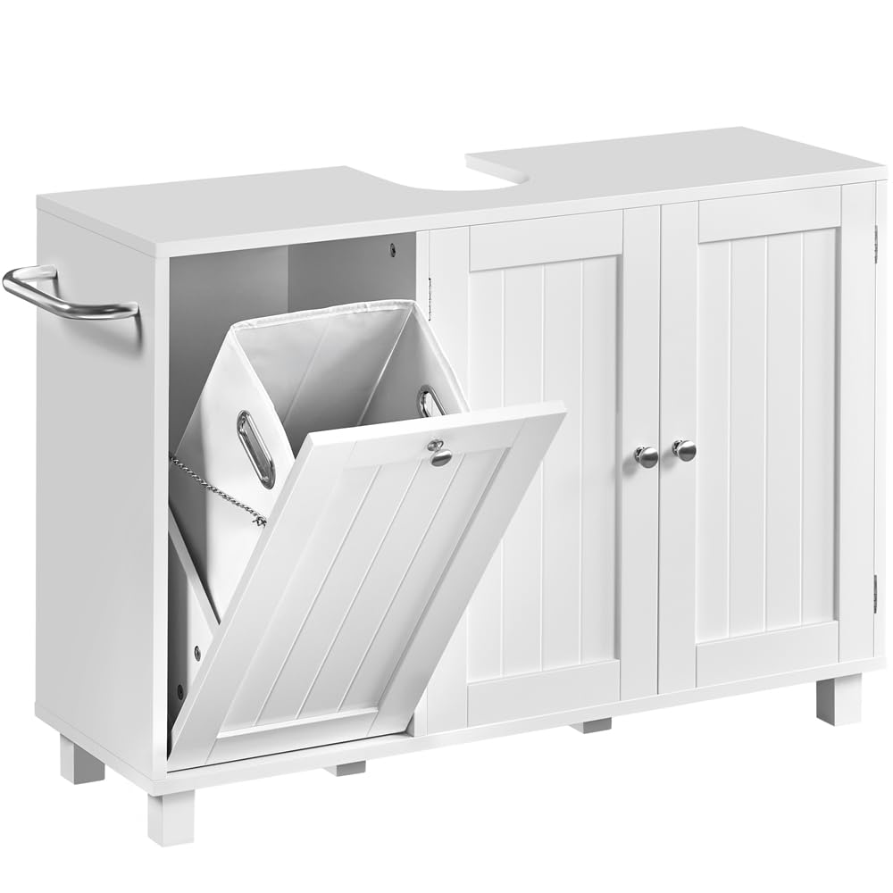 Yaheetech 2 Mueble Bajo Lavabo con Cestos para Ropa Sucia Mueble Baño sin Lavabo con 1 Bolsa Interior Extraíble 90x30x62,5 cm 2 Puertas Armario de Almacenamiento Blanco