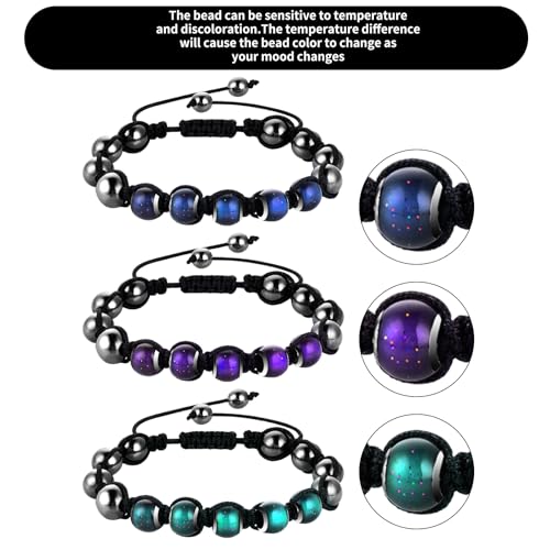 Lusofie 2 Pcs Adjustable Mood Bracelet Dazzling Shimmer Color Changing Beads Based on Emotions Thermochromic Bead Bracelets Mood Jewelry for Women Men Holiday Christmas Gifts2
