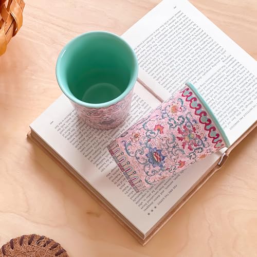 Set de 2 Mugs de Cerámica Floral Rosa 12oz Sin Asa miniatura 4