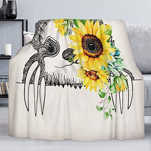 Delerain Sloth Sunflower Soft Throw Blanket 40"X50" Lightweight Flannel Fleece Blanket For Couch Bed Sofa Travelling Camping For Kids Adults #TOP2