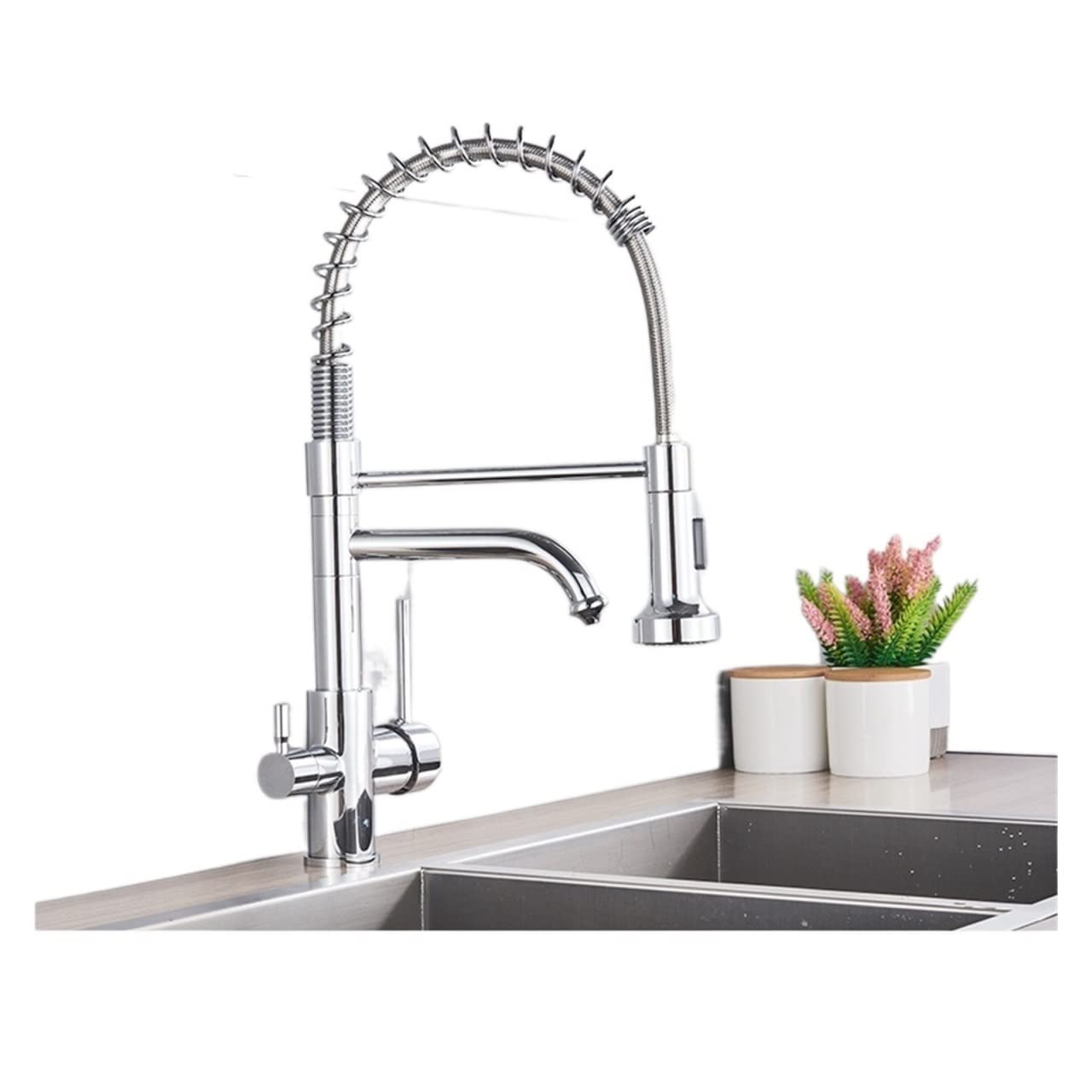 Kitchen Filtered Faucet Water Tap Brass Purifier Dual Sprayer Drinking Vessel Sink Mixer,Precise Control(Type A-Chrome)