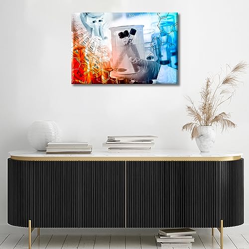 Image of Scientist and Test Tubes Laboratory Concept Framed Wall Art Chemical Equations and Periodic Table Pictures Wall Prints 1 Panels Prints for Wall Decor Stretched and Framed Ready to Hang (12 inch Wx18 H)