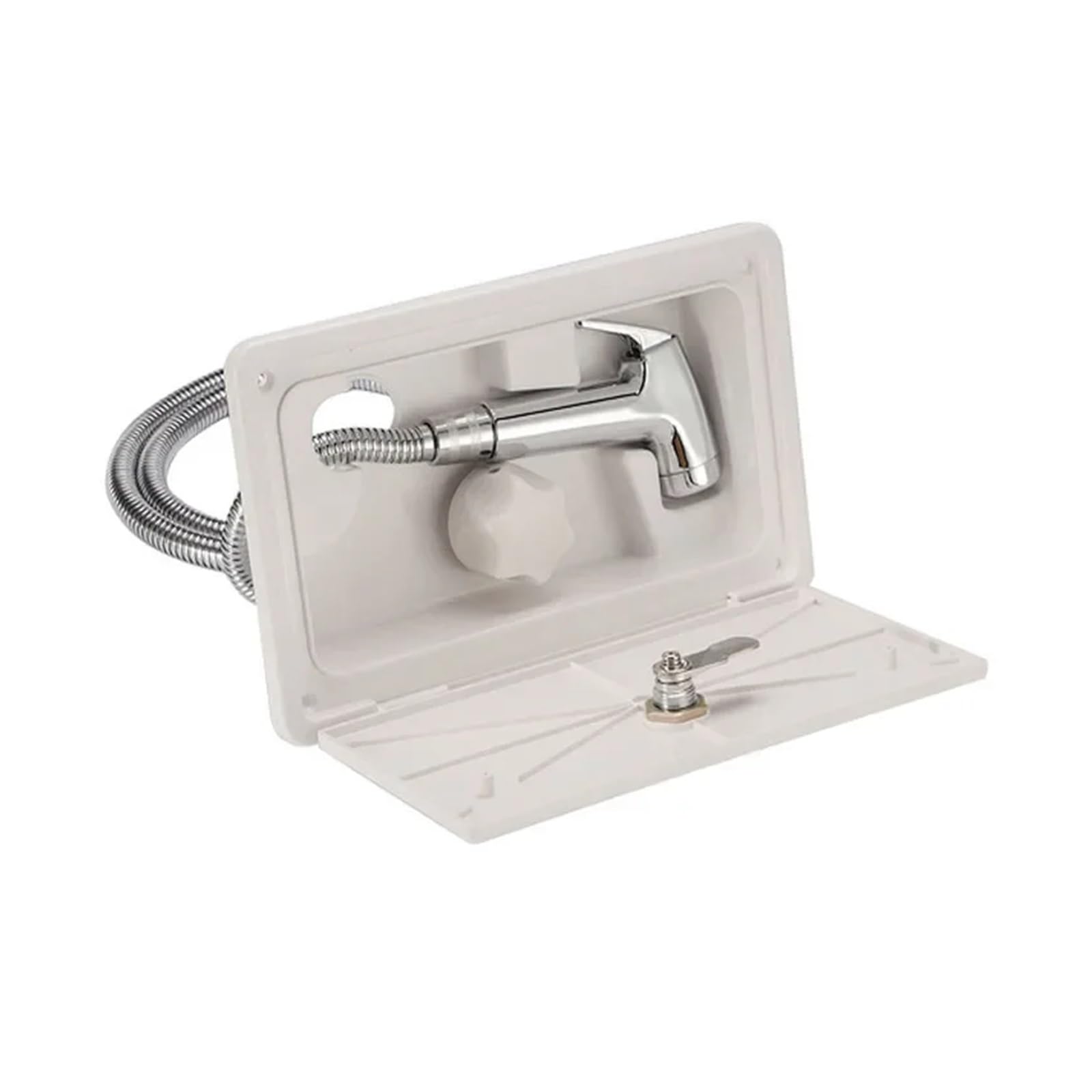 Edede Bianco Rv External Shower Box Shower Head Adjustable Water Volume Hot And Cold With Lock Caravan Camper Accessories(Bianco)