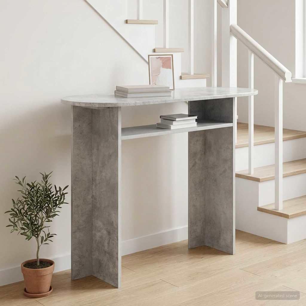 Stół konsolowy, szary betonowy z materiału drewnopochodnego, 100 x 39,5 x 75 cm, stół ścienny i stół do korytarza, do przedpokoju i salonu, stół do odkładania kluczy, lampy, roślin i sofy