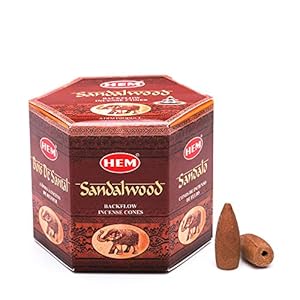 HEM Sandalwood Backflow Brown Incense Cones | Long Lasting Aroma for Positivity & Pure Air | Wood Powder | Aromatherapy for Stress Relief, Air Purifier & Cleansing | Gift Set – Pack of 40 Cones