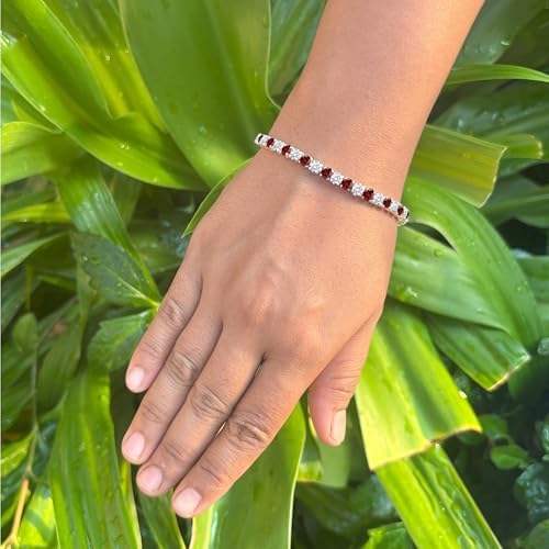 7.00 Ctw Round Cut Red Ruby & Diamond Engagament Wedding Tennis Bracelet 14K White Gold Finish 925 Sterling Silver For Women's