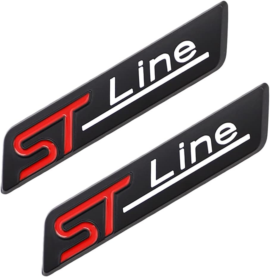 2 Pcs ST Line Emblem 3D Metal Badge Car Hood Truck Door Side Fender Rear Trunk Emblem Sticker Decal for Universal Ford Kuga 2018 Focus Mk3 Fiesta 2019 Ecosport 2009-15 Mondeo (Black) (CR-STL2)
