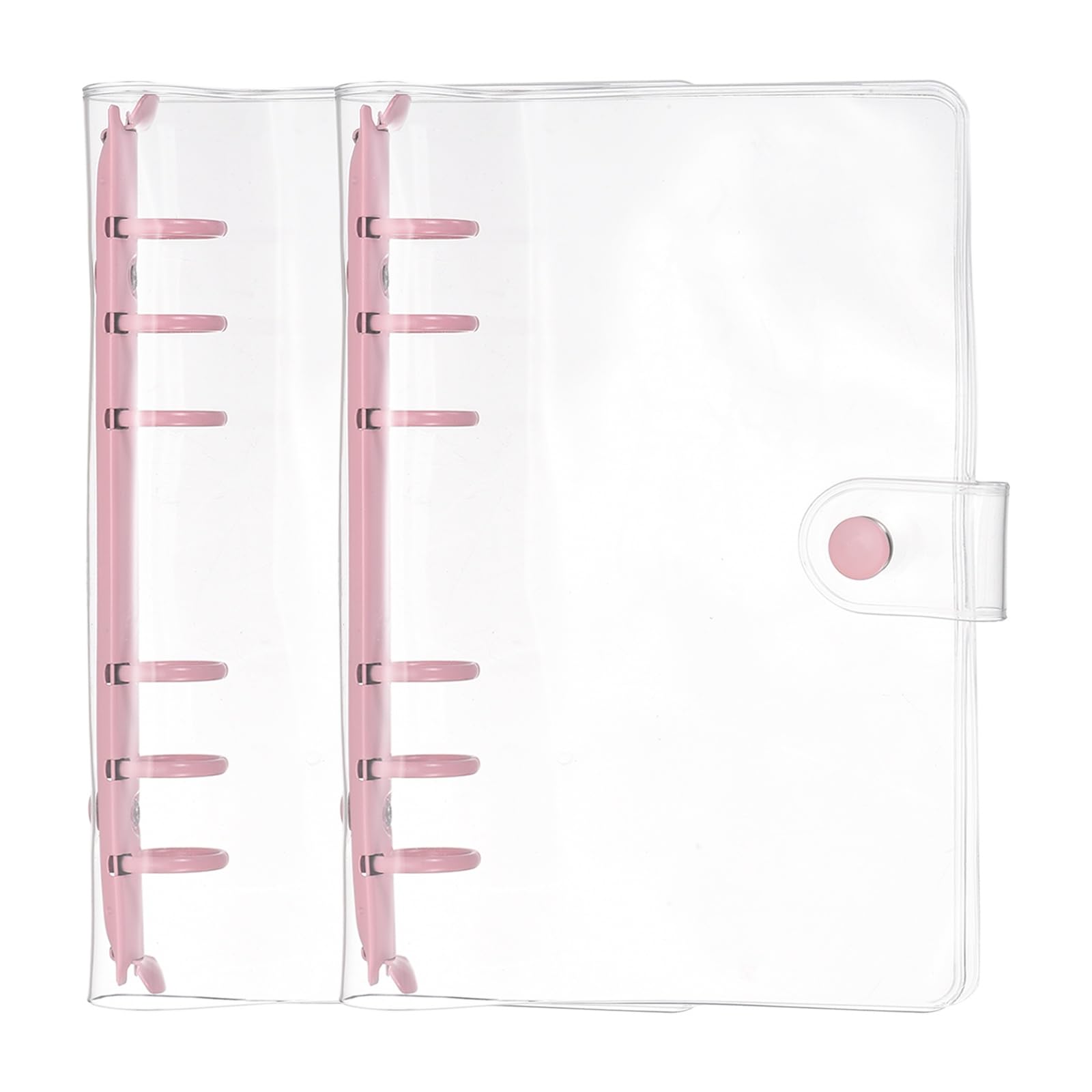 PATIKIL A6 6-Ring Binder Cover, 2Pcs Transparent PVC Notebook Binder Soft Clear Binder Protector Refillable Shell with Snap Button Closure for DIY Office Travel Planner, Pink