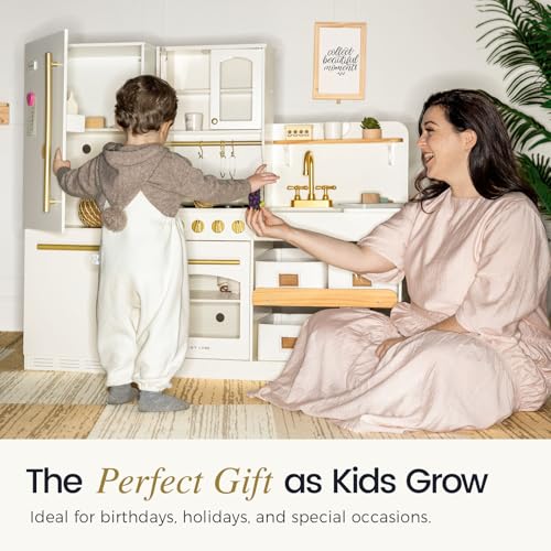 Image of Tiny Land Wooden Toy Fridge for Kids with Spacious Storage
