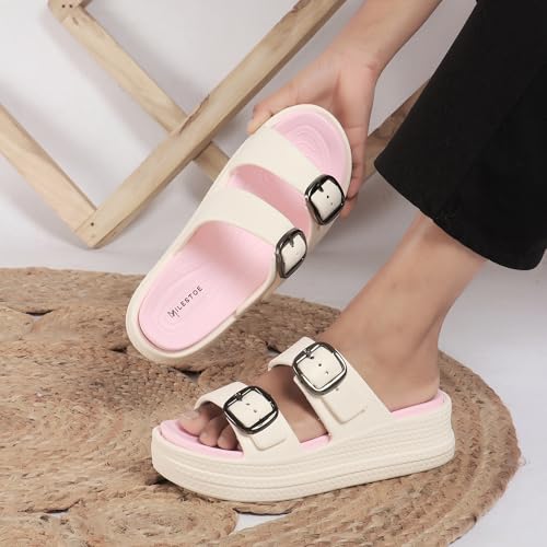 Image of Essence Women Buckle Sandals with Super Soft Insole | Ergonomic Footbed | Lightweight | Platform Heel | Cushioned Sole | Suggested by Doctors I Latest, Stylish and Trendy Slip-Ons for Girls and Ladies