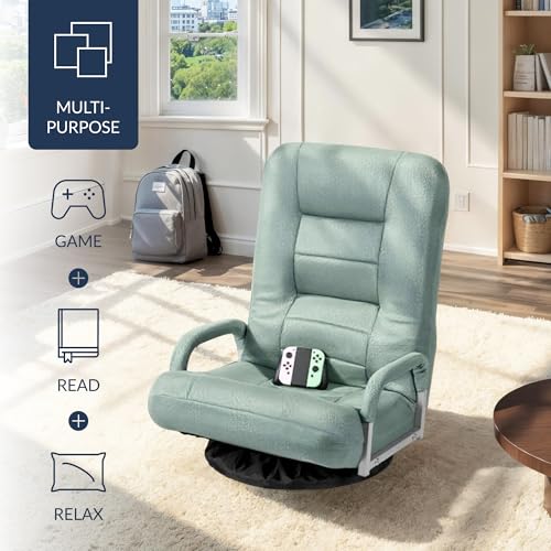 Image of Best Choice Products Swivel Gaming Chair 360 Degree Multipurpose Floor Chair Rocker for TV, Reading, Playing Video Games w /Lumbar Support, Armrest Handles, Adjustable Foldable Backrest - Sage Green
