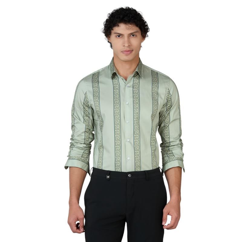 Image of Men's Printed Regular Fit Full Sleeves Cotton Formal Shirt