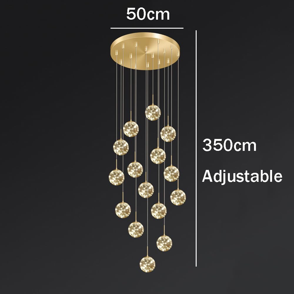 Lampadario Rotondo da soffitto per Decorazione Moderna della casa, Ideale per atrio, Scale, Ingresso, con Sfere di Vetro ambrato, Lampada a Sospensione a LED, Lampada da Sala da pr