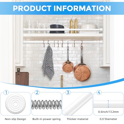 Image of 4 Pack Spring Tension Curtain Rod 17 to 28 Inch, DIY Small Curtain Rods No Drill for Window Cupboard Closet Kitchen Cabinets, White