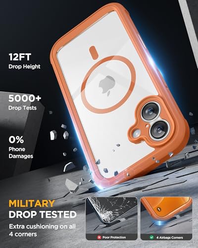 Image of Miracase for iPhone 17 Case 6.3'', Full-Body Military Grade Drop Protection Outdoor Phone case with Built-in Glass Screen &Camera Control,Easy Installation,No Gap,Compatible with MagSafe, Orange