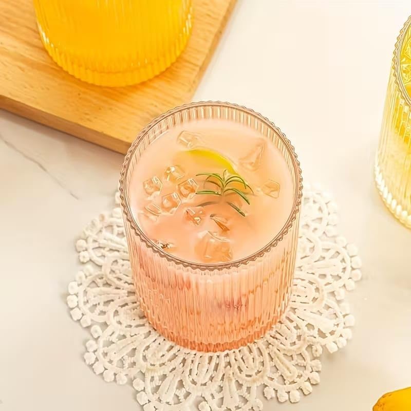 Image of bellemax 250ML Juice and Water Glass Stylish Crystal Highball Drinking Glasses, Medium Size Tumbler Glasses for Juice, Water, Milk, lassi, Cocktails and Sharbat (Set of 6)