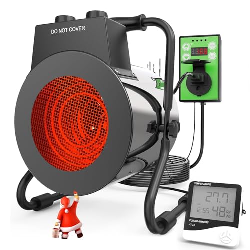 Buyplus Greenhouse Heater with Digital Thermostat, 1500W Outdoor Heaters for Patio, Overheat Protection & 3S Fast Heating, Electric Space Heater for Greenhouse, Patio, Garage, Flower Room, Silver