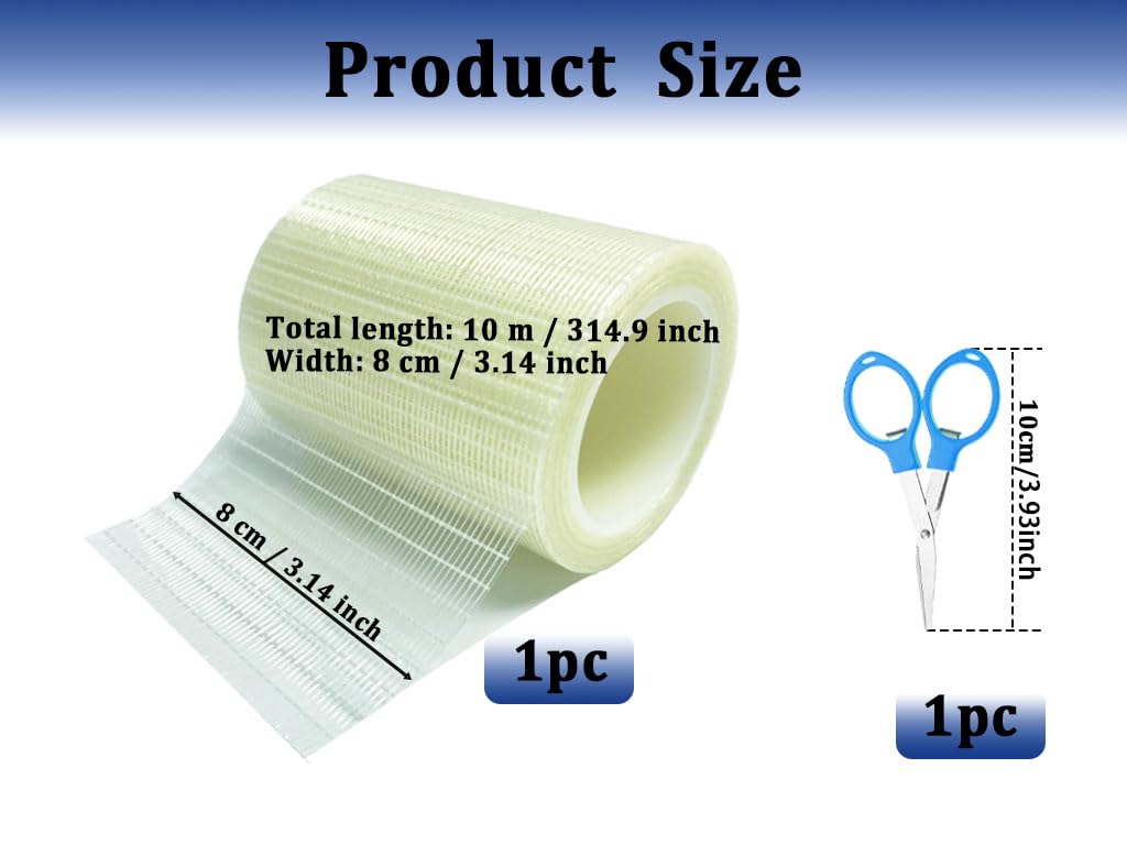 Anlising Nastro Adesivo Rinforzato in Fibra di Vetro, 8CMx10M Nastro di Riparazione per Teloni, Nastro per Riparazione Tenda, Inviare Forbici Pieghevoli, Nastro Riparazione Tende, per Vela, Camper