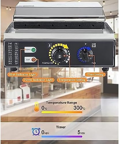 Waffle Maker Commercial Electric Six-Compartment Waffle Maker, Non-Stick French Muffin & Corn Hot Dog Machine, Adjustable Temperature 50-300℃ with Timer, Perfect for Cafes and Snac