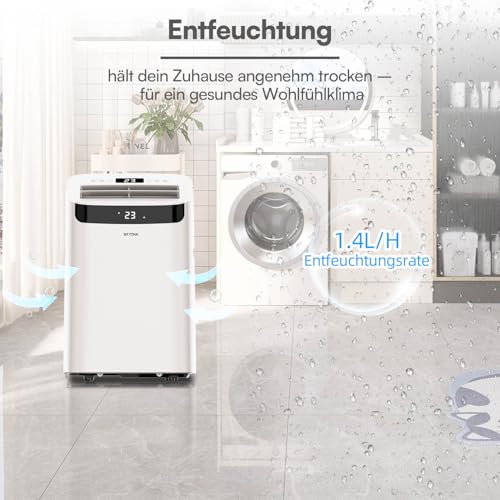BE COOL mobiles Klimagerät 14000 BTU mit Heizung & WLAN, 4 in 1 Klimaanlage mit Entfeuchter und Ventilator, für Räume bis 48 m², Fernbedienung, Timer, Alexa & Google Assistant, weiß-5