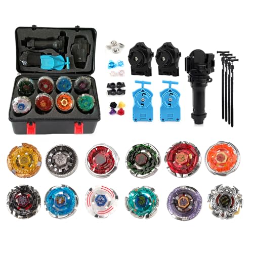 Keapoote 12 Stück Starter Kampfkreisel Set Gyros Kreisel 4D Fusion Kinder Spielzeug Mit Sender und Griff-B