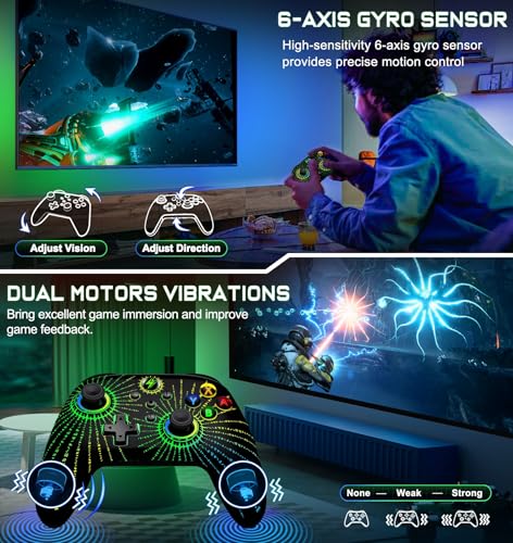 Svetaecho Wireless Switch Controller for Nintendo Switch Controller/Lite/OLED, LED Wired PC Game Joysticks - Wireless iOS/Android Remote, RGB Game Accessories Interactive Gaming Figures