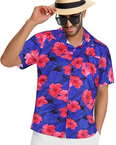 Image of Men Hawaiian Shirt Short Sleeve Summer Beach Button Down Shirts with Pocket