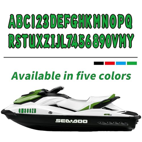 Image of 3 inch Registration Numbers and Letters Marine Sticker Decal | 4 Sets Alpha-Numeric Vinyl Letter for Jet Ski PWC Personal Watercraft Green