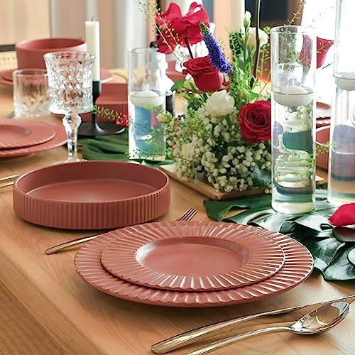 Image of Christian Siriano Lusso 16-Piece Dinnerware Set Stoneware, Redwood