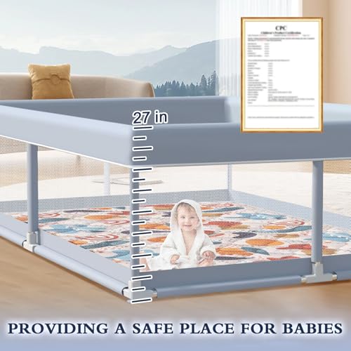 Image of XVISHX 65 x 50 Inch Baby Playpen with Mat, Playpen for Babies and Toddlers, Baby Play Pen Playard for Indoor & Outdoor Active Center Game Fence, Skin-Friendly Fabric and Soft Breathable Mesh, Grey