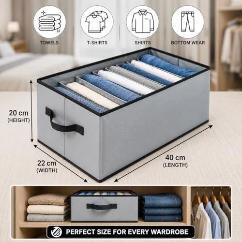 Image of 7 Grids Non Woven Storage Box, Cloths Drawer Organizer Wardrobe Drawer Organizer For Jeans, Tshirt, Leggings, Sweaters Jeans Pants Storage Organizer Box grey