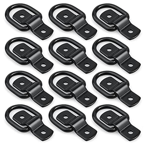 EXCELFU 12 Pack D-Ring Tie Downs, 1/4" D-Rings Anchor Lashing Ring for Loads on Trailers Trucks RV Campers Vans ATV SUV Boats Motorcycles etc Vehicles, Heavy Duty Tie Down Ring with Mounting Bracket Cover